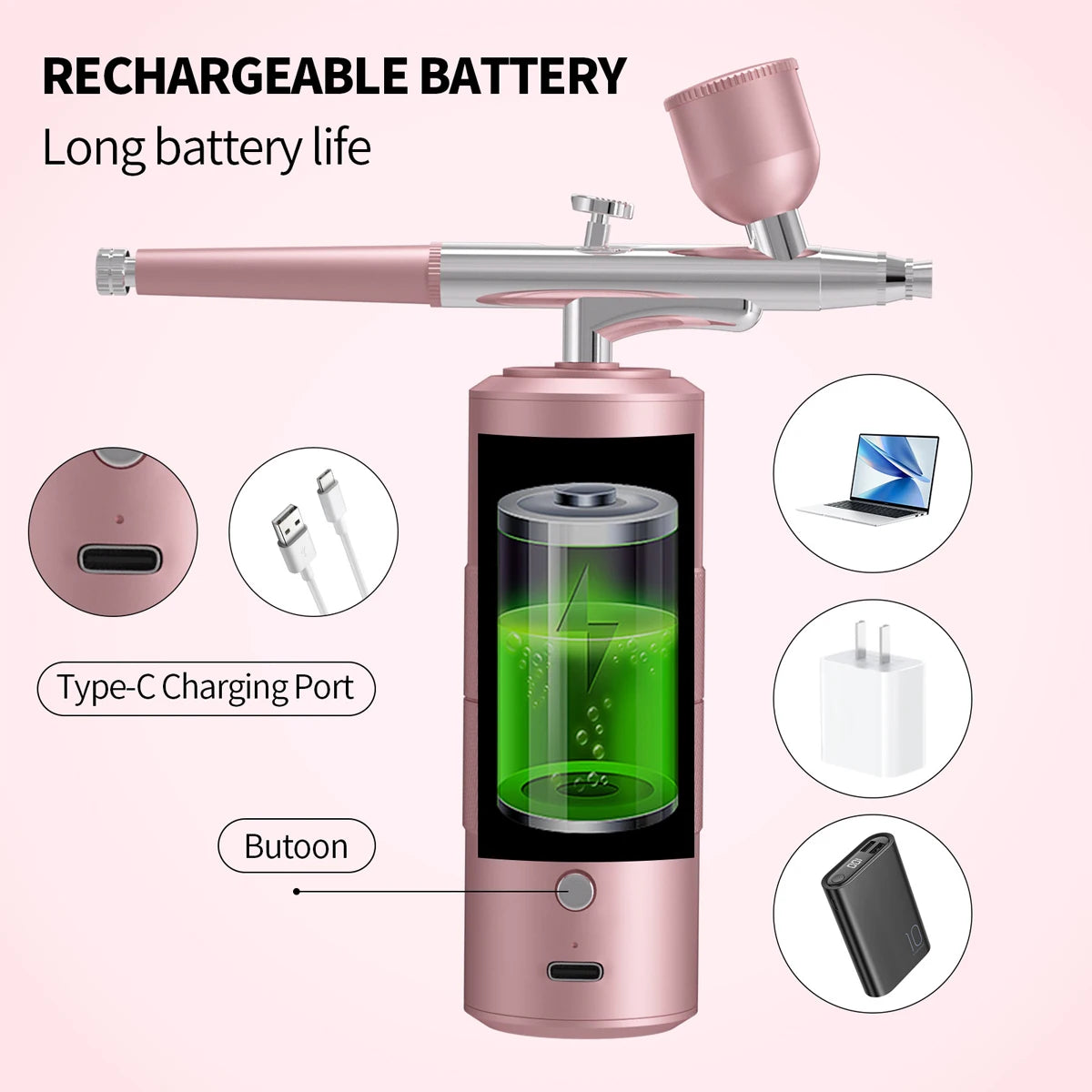 Facial Serum Infusion Spray Gun Home-Use High-Pressure Nano-Nebulizer Rechargeable Portable Oxygen Injection Beauty Device