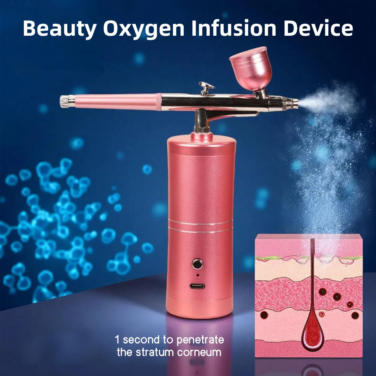 Facial Serum Infusion Spray Gun Home-Use High-Pressure Nano-Nebulizer Rechargeable Portable Oxygen Injection Beauty Device